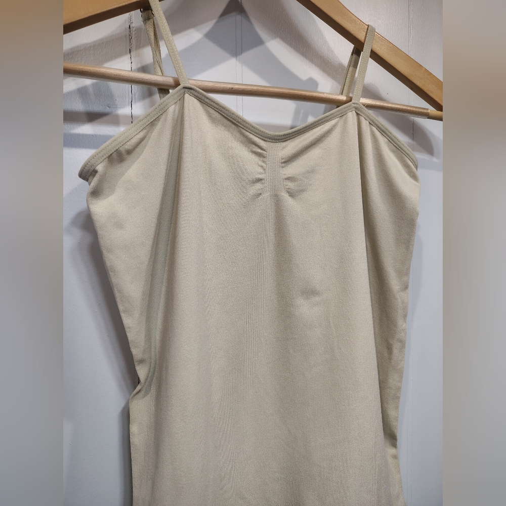 Poof! Taupe Lace Hem Camisole Tank Top Size M/L Adjustable Straps Layering - Picture 2 of 6